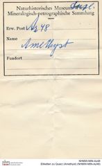 Etiketten zu Quarz (Amethyst) (NHMW-MIN-Az48)